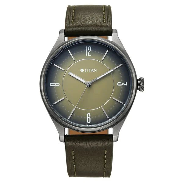 TITAN 1802QL05 Titan Neo Basics Analog with Green Dial Green Leather Strap Watch for Men