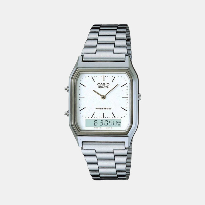 Vintage Unisex Quartz White Dial Analog Stainless Steel Watch AD03