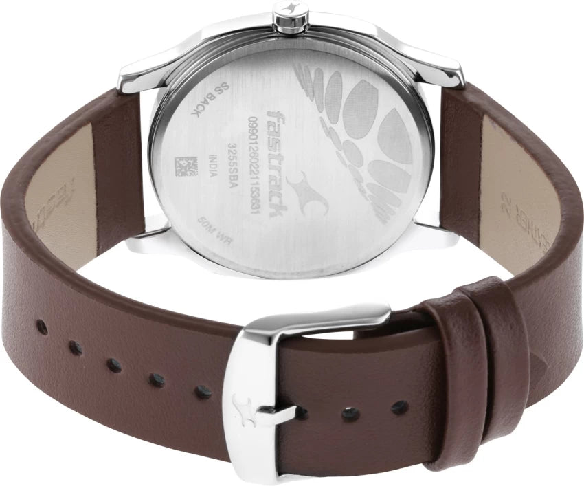 Titan 3255SL01 men's analog watch with a sleek black dial, silver-tone case, and premium black leather strap. A classic and sophisticated timepiece for everyday wear.