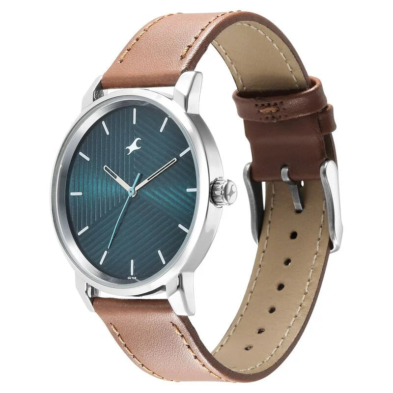 Fastrack 3278SL03 men's analog watch featuring a sleek blue dial, silver-tone stainless steel case, and a durable silver mesh strap. A modern and sophisticated timepiece for any occasion.