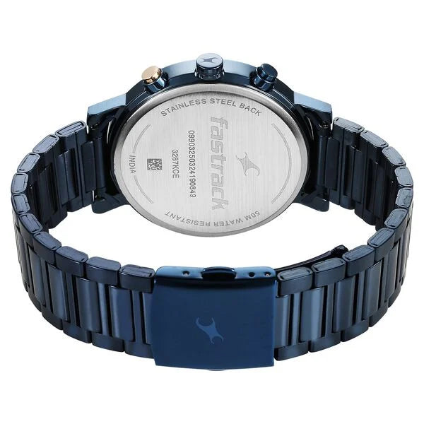 Fastrack 3287KM08 men's analog watch with a striking grey dial, black stainless steel case, and a durable black leather strap. A sleek and modern timepiece that combines bold style with comfort.