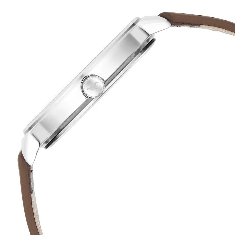 Fastrack NR3291SL01 men's analog watch with a bold black dial, silver-tone case, and stylish brown leather strap. A perfect mix of rugged charm and modern design.