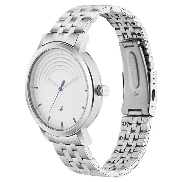 Fastrack 3299SM01 men's analog watch with a bold black dial, silver-tone stainless steel case, and a stylish black leather strap. A modern, sporty timepiece perfect for any occasion.