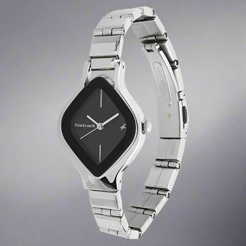 Fastrack 6109SM02 men's analog watch with a clean white dial, silver-tone stainless steel case, and a stylish brown leather strap. A sophisticated and modern timepiece for everyday wear.