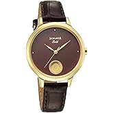 Sonata Gold with Quartz Analog Regal Maroon Dial with 0.15 Gm 22 Karat Tanishq Gold Coin On Dial Brown Leather Strap Watch for Men - 7153YL03