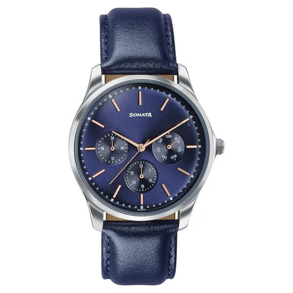 SONATA 77136SL01 Sonata Men's Work Wear navy dial Watch - Premium Multifunction design for everyday style