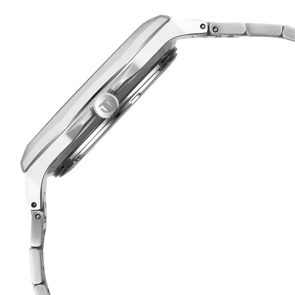 An elegant Titan women's watch with a silver-tone stainless steel strap, a sleek silver dial, and a timeless analog design, perfect for adding sophistication to any outfit.