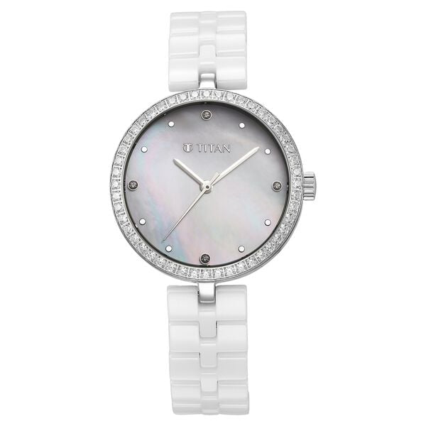 TITAN 95215KC01 Titan Purple Ceramics Quartz Analog Mother of Pearl Dial White Ceramic Strap Watch For Women