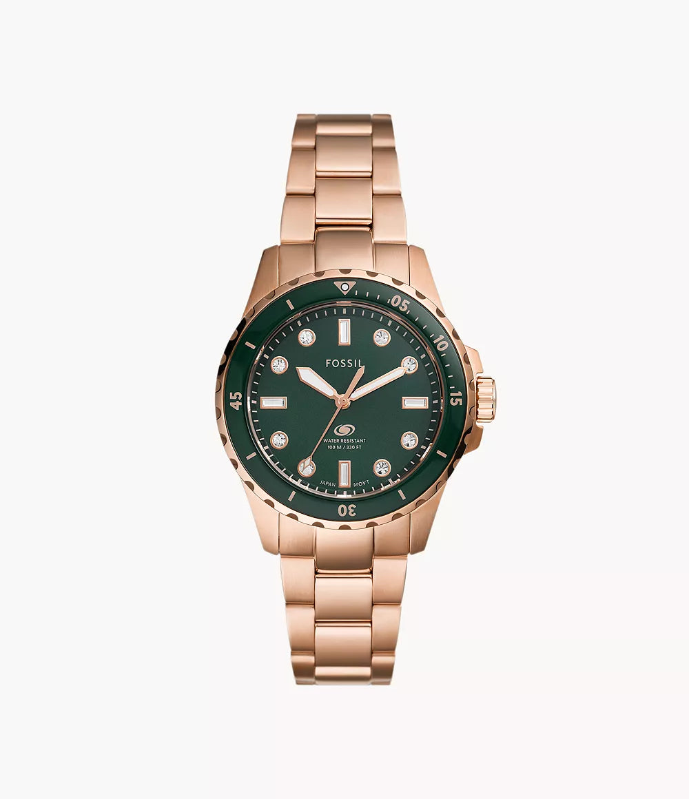 Fossil Blue Dive Three-Hand Rose Gold-Tone Stainless Steel Watch