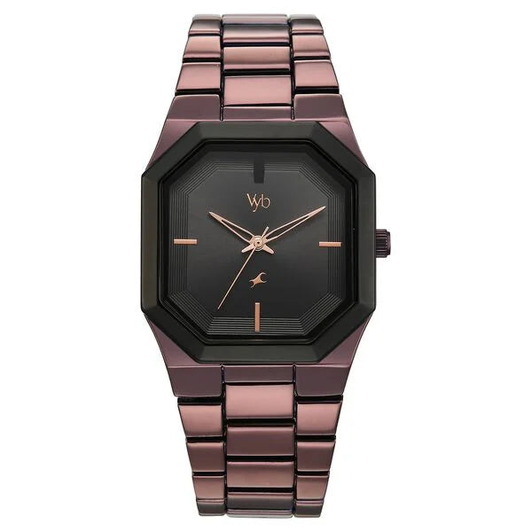 FV30048KM03W Vyb Pioneer By Fastrack Quartz Analog Black Dial Brown Metal Strap Watch For Guys