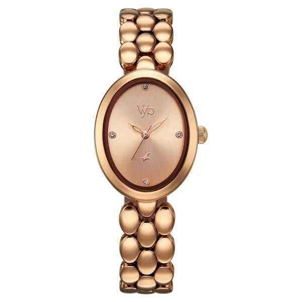 FV60147WM01W Vyb Enigma By Fastrack Quartz Analog Rose Gold Dial Rose Gold Metal Strap Watch For Girls