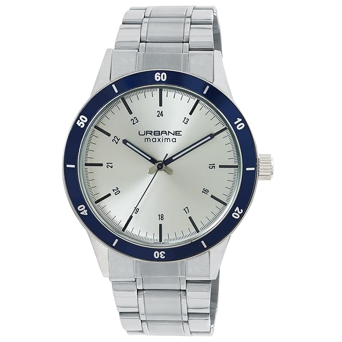 Maxima Urbane Watch Collection for Men 70273CMGI with silver dial and stainless steel band.