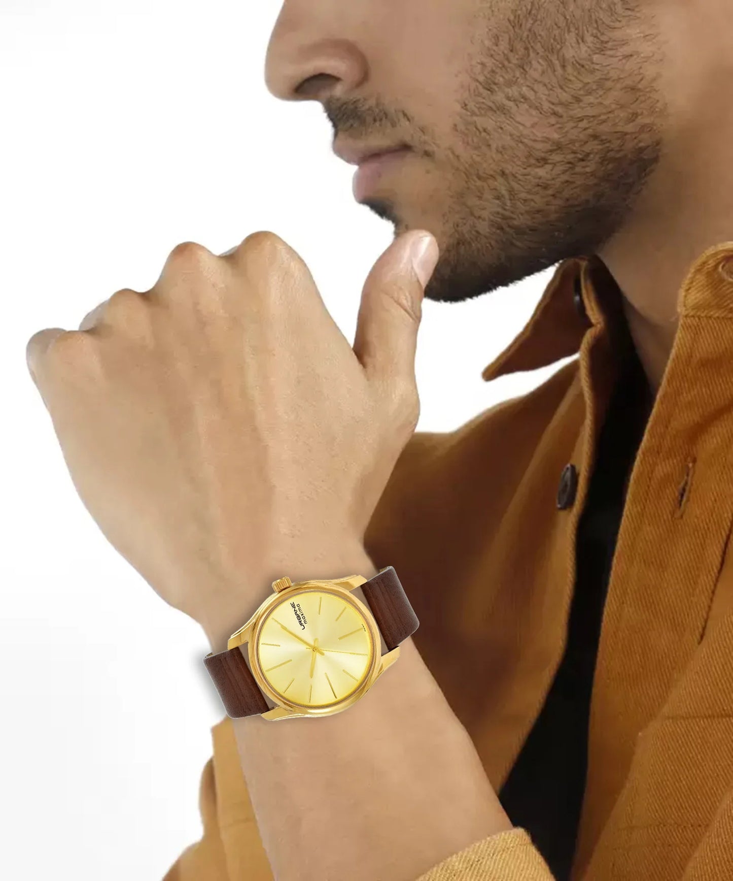 Maxima 69380LMGY men’s watch with Gold dial and leather strap