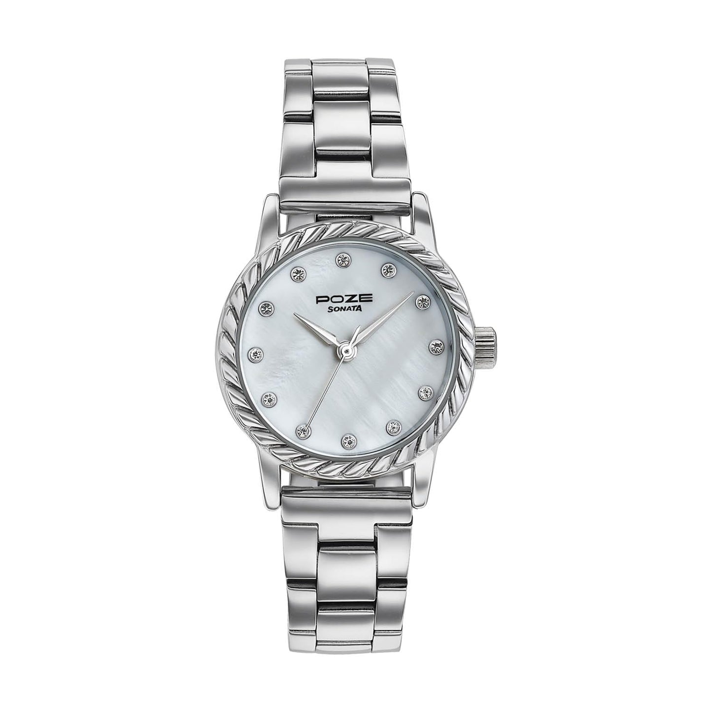 sp80177sm01w Poze By Sonata Quartz Analog White Mother of Pearl Dial Silver Metal Strap Watch For Women