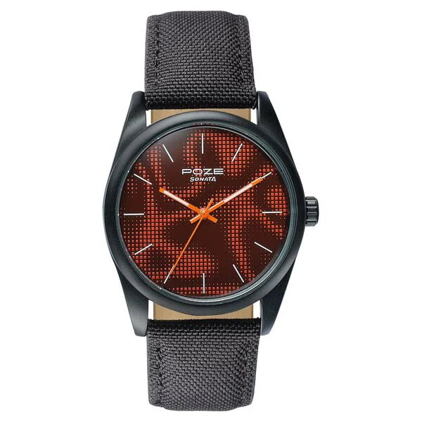 Poze By Sonata Quartz Analog Two Toned Dial Black Nylon Strap Watch For Men sp70033np01w
