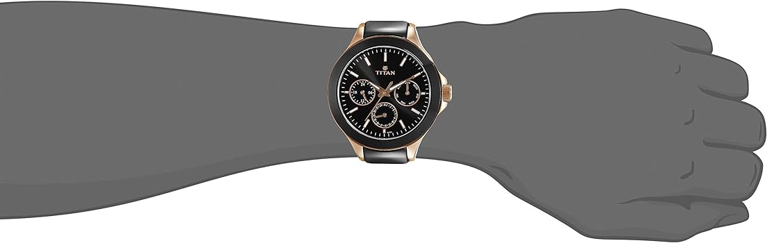 Wearing View Of Titan NS90089KD01A Ceramics Black Dial Quartz Multifunction Watch for Men with Stainless Steel & Ceramic Strap.
