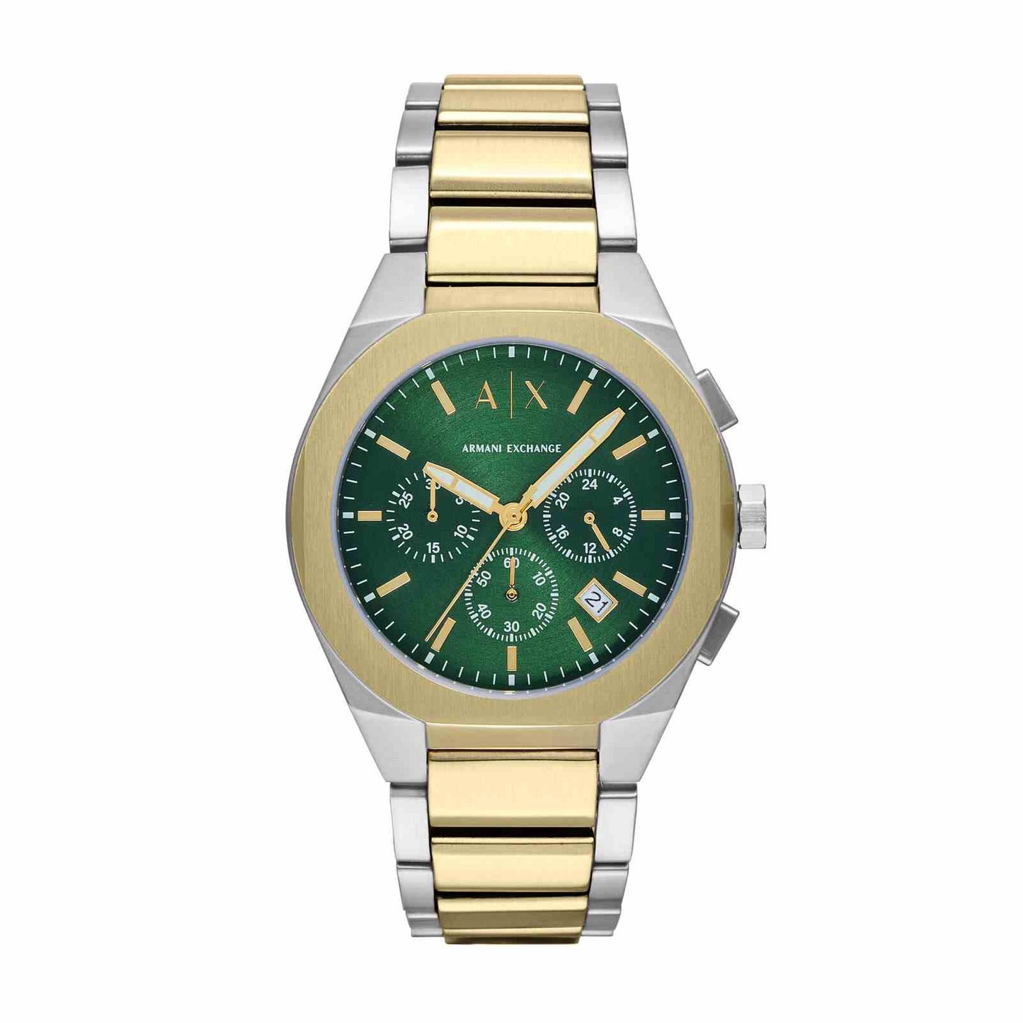 Armani Exchange AX4184 Men’s Analog Watch with Green Sunray Dial and Two-Tone Stainless Steel Bracelet