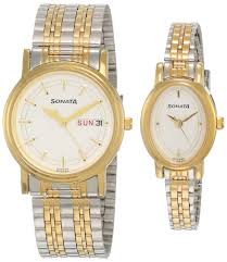 NT11418100BM01 Sonata Quartz Analog White Dial Stainless Steel Strap Watch for Couple