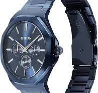 TITAN NT90198QM01 Titan Classic Slim Multifunction Quartz Multifunction Blue Dial Stainless Steel Strap Watch For Men