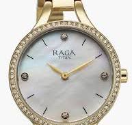 Titan Raga Showstopper Quartz Analog Mother Of Pearl Round Dial Golden Metal Strap Watch For Women nt95275ym01 Women's Watch