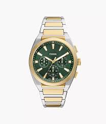 Fossil Men Everett Multicolor Quartz Stainless Steel Green Dial Analog Watch FS6106