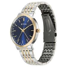 TITAN 90202BM01 Titan Elegance Analog with Date by Hand and Blue Dial Stainless Steel Two Toned Strap Watch for Men