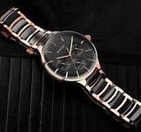 TITAN NT90148KD03 Titan Ceramic Fusion Quartz Multifunction Black Dial Rose Gold Dual-Toned Stainless Steel Bracelet Watch for Men