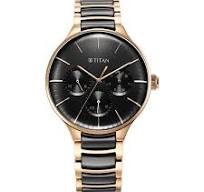 TITAN NT90148KD03 Titan Ceramic Fusion Quartz Multifunction Black Dial Rose Gold Dual-Toned Stainless Steel Bracelet Watch for Men