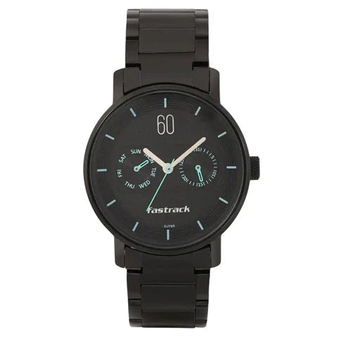 Fastrack Go Skate 3298NM01 Analog Watch with Day and Date, Black Dial, Stainless Steel Strap for Girls.