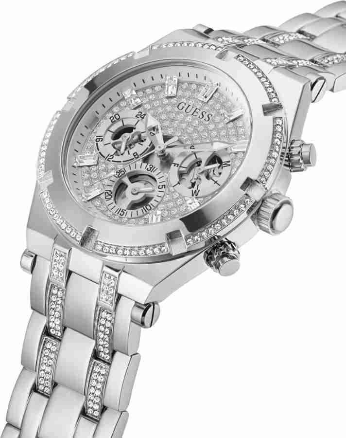 Close View Of GUESS GW0261G1 Multi-function Silver Dial Analog Watch for Men with Stainless Steel Strap