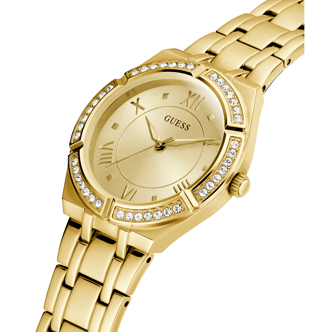 Side View Of GUESS U85110L1 Gold-Tone Analog Women's Watch with Stainless Steel Bracelet