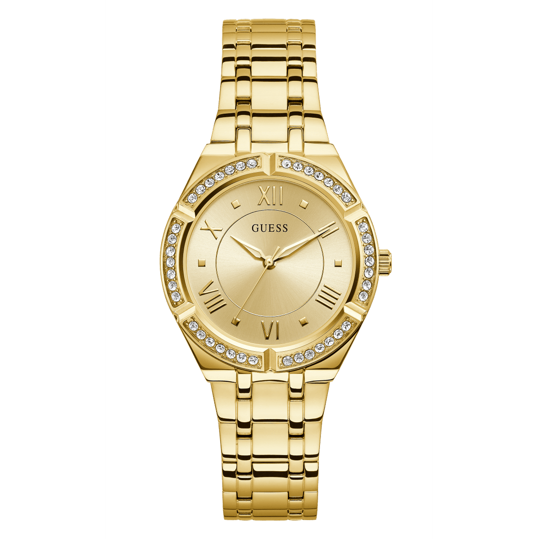 Front View Of GUESS U85110L1 Gold-Tone Analog Women's Watch with Stainless Steel Bracelet