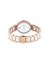 A stylish Titan women's watch with a dual-tone stainless steel strap, a sleek black dial, and an elegant analog design, perfect for both formal and casual occasions