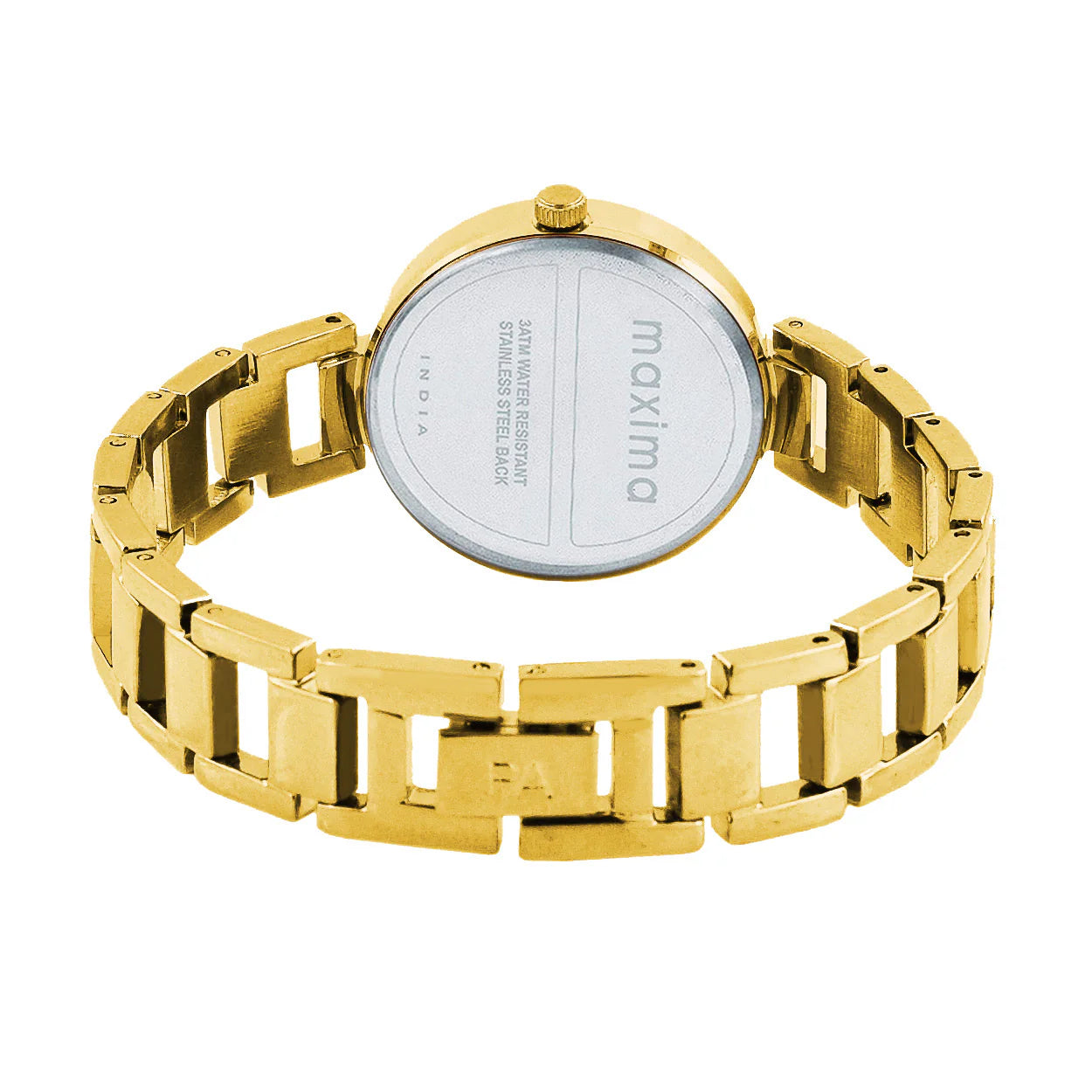Back View Of Maxima 55857BMLY Gold-Toned Analog Stainless Steel Watch for Women – Water-Resistant Classic Design