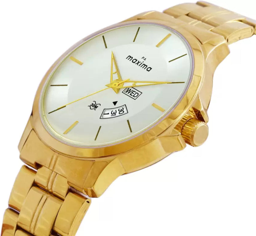 Maxima 68971CMGY Analog Men's Watch with Gold Strap and Silver Dial