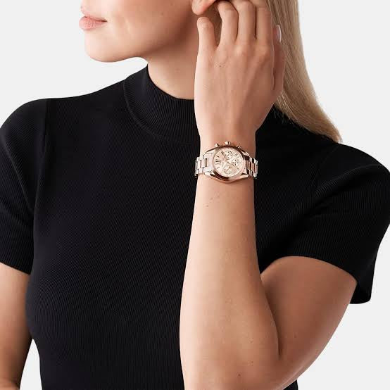 Front View Of Michael Kors MK5799 Women's Rose Gold-Tone Stainless Steel Analog Watch