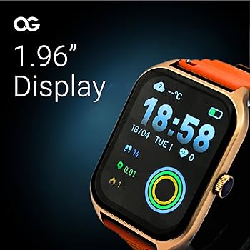 Display View Of OriGen Sol Smartwatch with 1.96-inch touch display, Bluetooth calling, and fitness tracking.