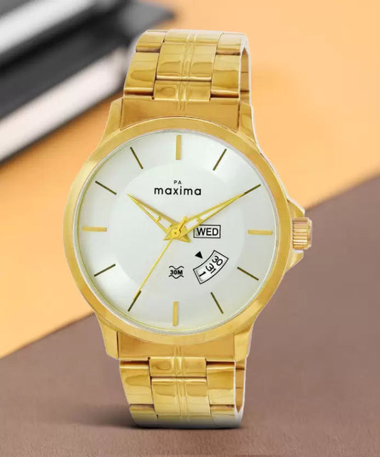 Maxima 68971CMGY Analog Men's Watch with Gold Strap and Silver Dial