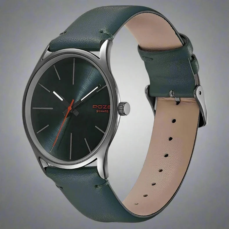 Side View Of Poze by Sonata SP70013QL01W
Quartz Analog Black Dial PU Leather Strap Watch.