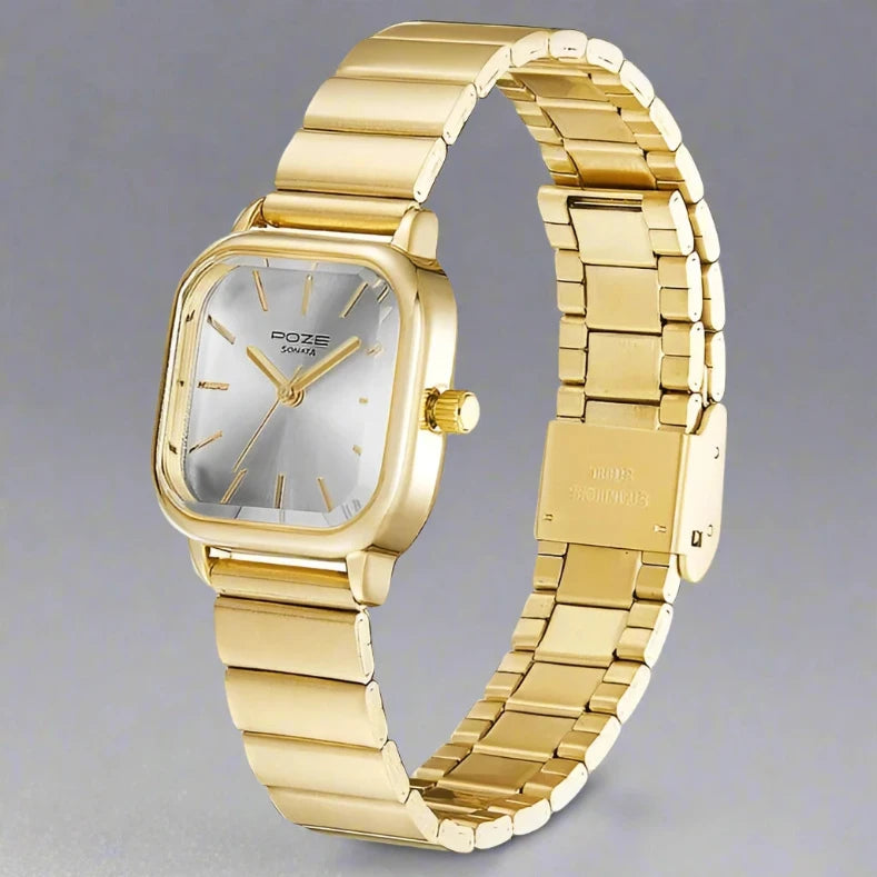 POZE BY SONATA SP80025YM01W - QUARTZ ANALOG SILVER DIAL WATCH FOR WOMEN