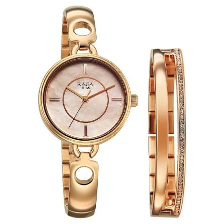 2774WM01F Titan Raga Contempore Quartz Analog Rose Gold Mother Of Pearl Dial Metal Strap Watch For Women
