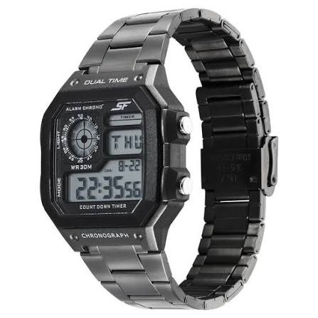 77134PM06W Sonata Hexa Digital Black Dial Grey Color Stainless Steel Strap Watch For Unisex