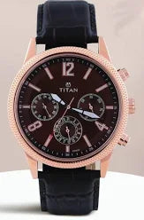 Titan Men's Metropolitan Luxe: Multifunction brown Dial with leather Strap nt1734wl01 Men's Watch