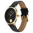 Side View Sonata 7153YL01 Gold Quartz Analog Watch for Men with Black Dial and Leather Strap featuring a Gold Coin on the Dial