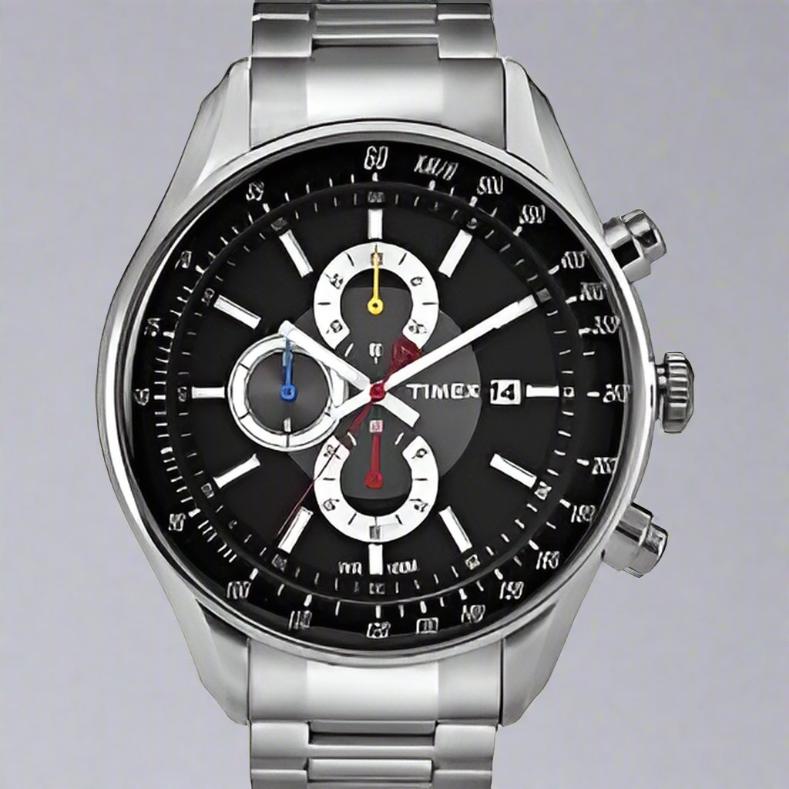 TIMEX T2N153 Black and Silver Analog Watch for Men with Black Dial, Stainless Steel Chain Strap, and Rugged Design