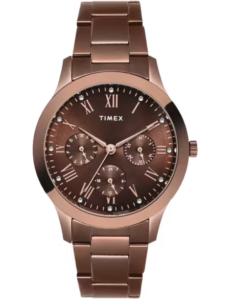 Timex Women Brown Round Multifunction Dial Watch- TW000Q820