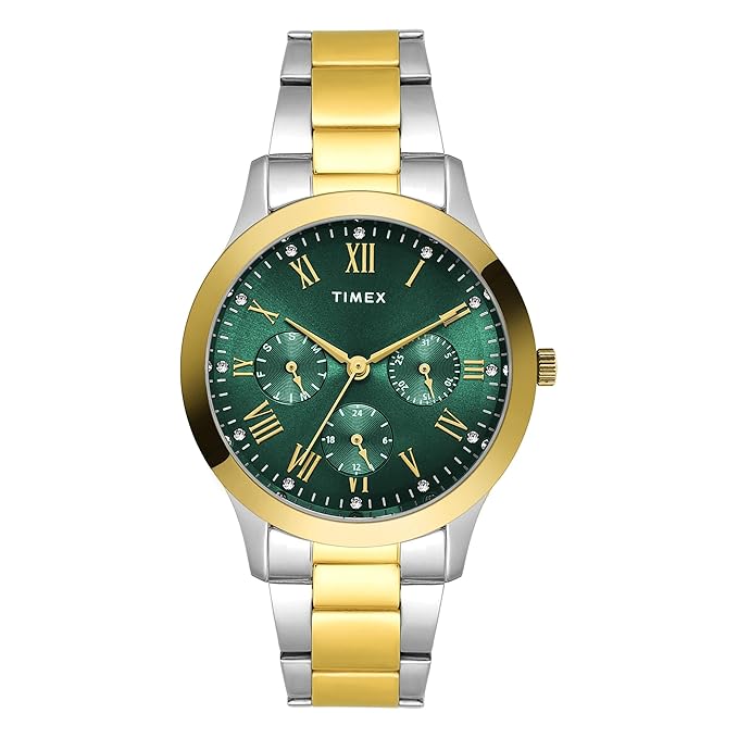 Timex TW000Q822 Green Round Dial Two-Tone Analog Watch for Women