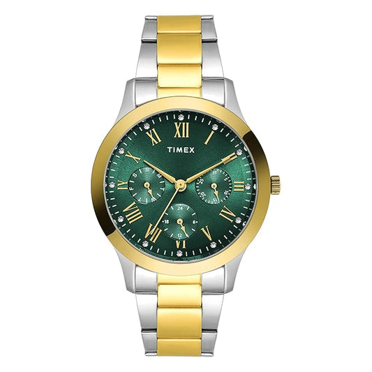 Timex TW000Q822 Green Round Dial Two-Tone Analog Watch for Women