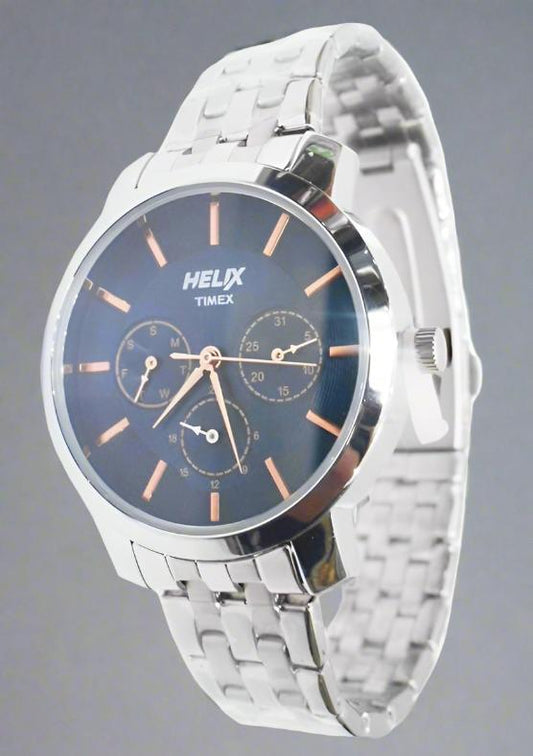 Timex TW032HL09 Blue and Silver Analog Watch for Men with Blue Dial, Stainless Steel Chain Strap, and Sleek Design