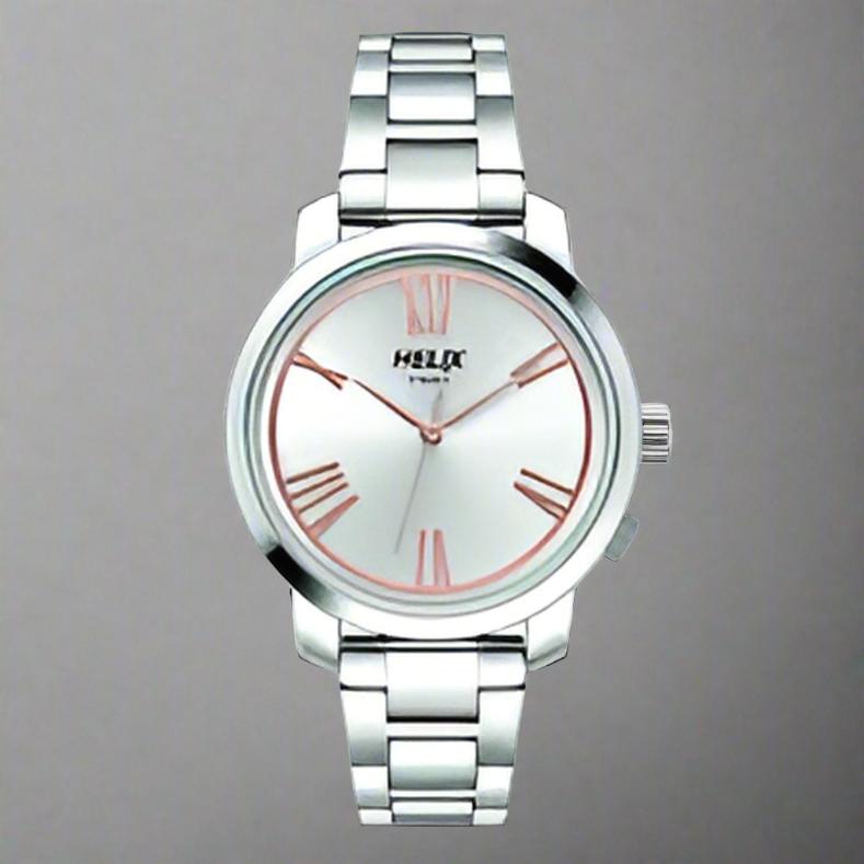 TIMEX TW032HL14 Silver Watch for Women with a silver analog dial, durable brass case, and stainless steel chain strap for timeless elegance and everyday wear.